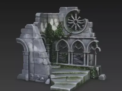 Gothic Ruined Cathedral Wall  Stylized Photogrammetry 3D Model 3D model