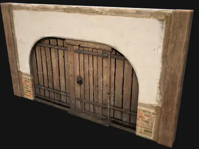 Medieval Door and Wooden Wall  Low-poly 3D model