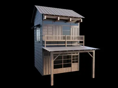 japanese wooden house Low-poly 3D model