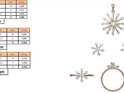 Light Minimalist Diamond Ring Earrings Pendant Set 3D print model