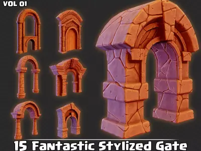 15 Fantastic Stylized Gates VOL01 Low-poly 3D model