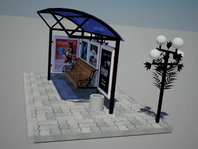 Bus stop Low-poly 3D model 34