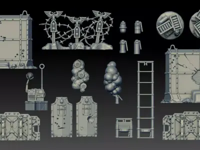 Terrain and barricades for wargame 3D print model