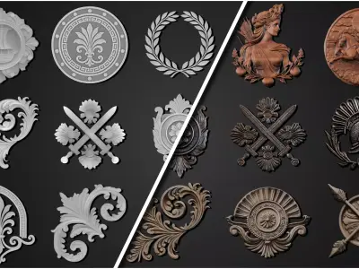 3DT Greek Ornamental Decal and Stamp Pack Low-poly 3D model