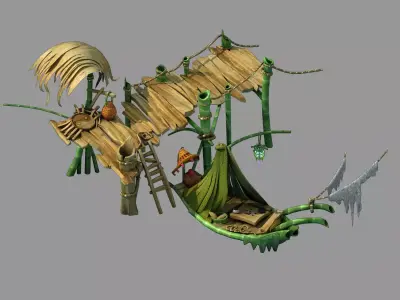 Forgetful forest - boat - pier 3D model