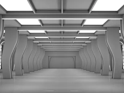 Low poly sci fi interior space Low-poly 3D model