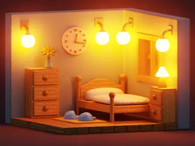 Stylized Isometric Bedroom Free low-poly 3D model