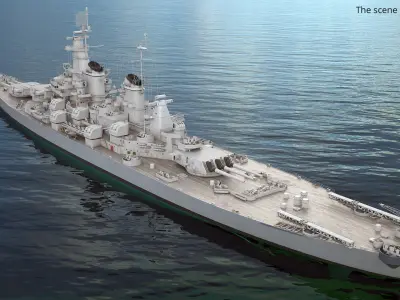  1940s Modernized Naval Battleship at Sea 