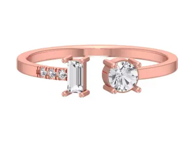 Solitaire Women Light Weight Baguette Round Stone Band Ring 3D print model