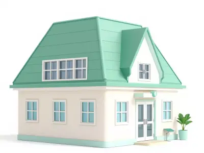 Mint Green Cottage model pack Low-poly 3D model