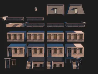 BrownStone Modular Building - Asset Low-poly 3D model