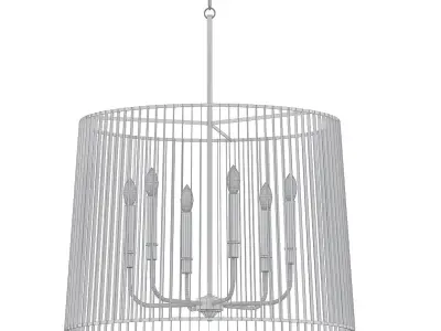 Linara 6 chandelier with shade and gold rods 3D model