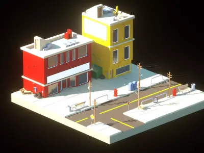 3D Low-poly town street 3D model
