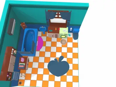 Isometric cartoon bathroom 03 3D model