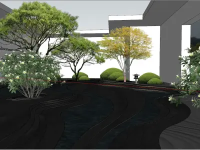 Modern New Chinese - style Courtyard Landscape Design 3D model