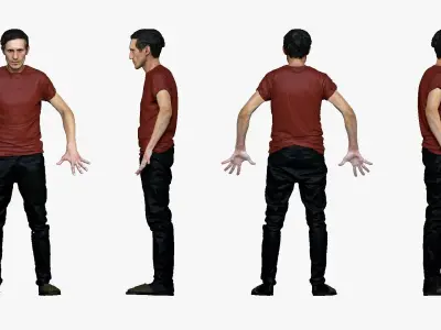 001163 man in red oxide shirt and tapochki Low-poly 3D model