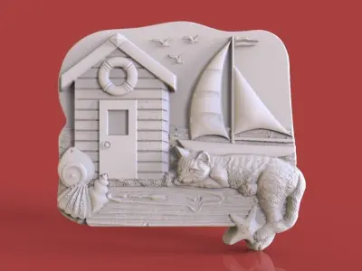 Lazy Cat on the beach 3D print model