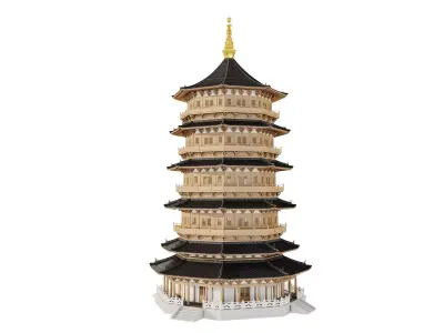 Ancient Japan Multi Level Pagoda Tower 3D model