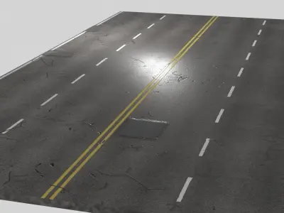 Modular Patched 4-Lane Highway Roads 4K-2K Low-poly 3D model