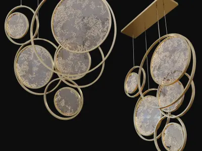 Moon Collection chandelier with gold circles hanging from it 3D model