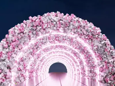 Fairy Glass Walkway decorated with Flowers 3D model 3D model