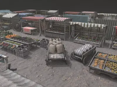 Medieval Market PBR v2 Low-poly 3D model