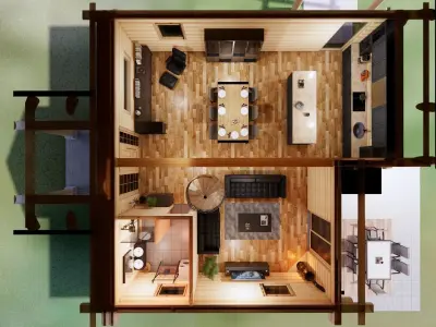 log house log garage log SPA 3D model