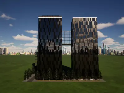 Medical Center Complex 3 Tower Healthcare Development  Low-poly 3D model