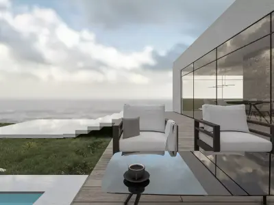 Minimalist Modern House Exterior with Pool Lumion Ready Scene 3D model