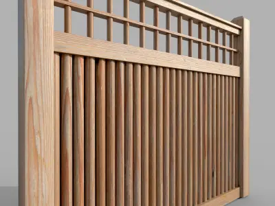 Modular Wooden Fence 4 Low-poly 3D model