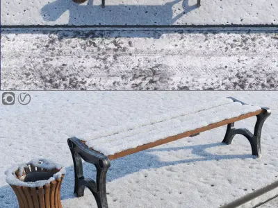 Snow Bench and Sidewalk with street  3D model