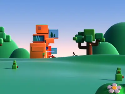 cartoon forest scene 3D model