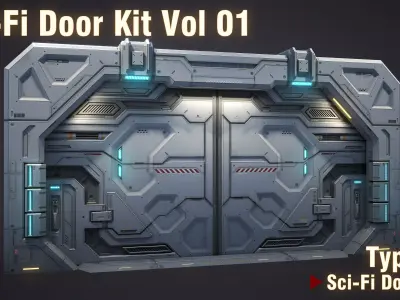 Sci-Fi Door Kit Vol 01-Type C-PBR Low-poly 3D model