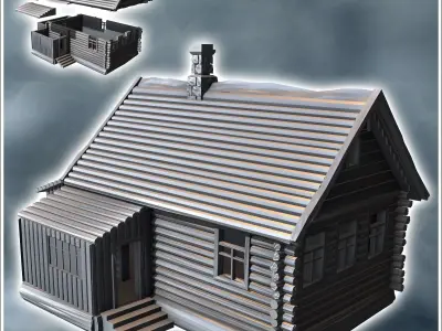 Log house with annex and fireplace 4 - Modern WW2 WW1 World War  3D print model