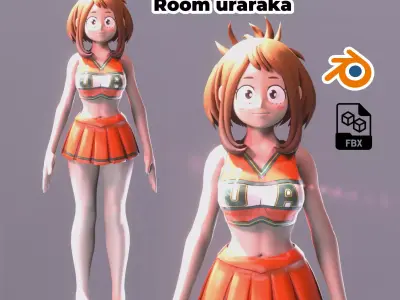 Uraraka anime Style Gamer Room Low-poly 3D model