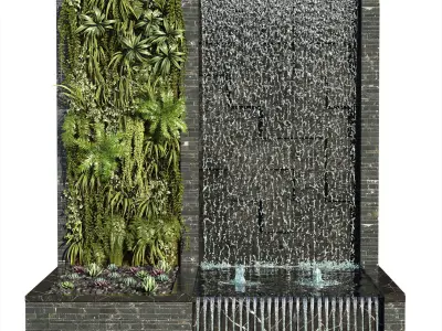 Wall with Plants and Waterfall 3D model