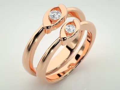 Thin Light wt Solitaire Couple Band Ring 3dm stl render detail 3D print model