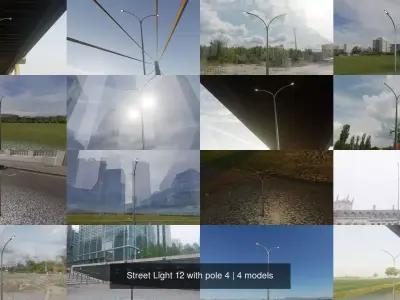 Street Light 12 with pole 4 3D Model Pack