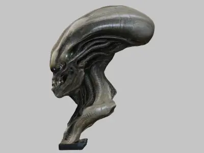 Elongated humanoid ALien Head Bust Scuplture Low-poly 3D model