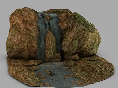 Mossy Waterfall Low-poly 3D model