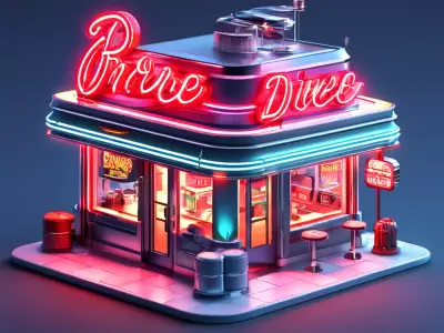 Retro DriveIn Diner LowPoly 3D Model Low-poly 3D model
