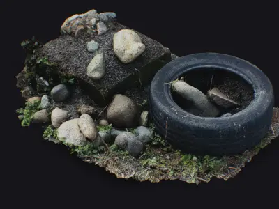 Old Tire Stones Cobblestones Debris Stone Shebang Garbage Trash 3D model