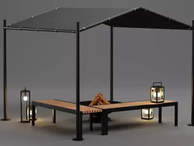 Gazebo Setup V1 - Cozy Outdoor Fire Pit Scene 3D model