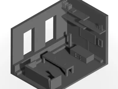 Interior 3D model room with bed and desk Low-poly 3D model