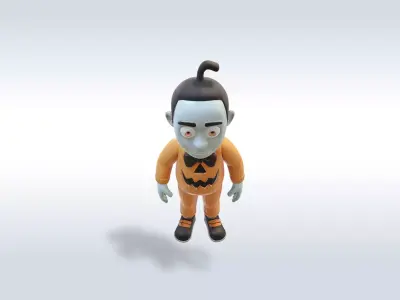 Cheerful Pumpkin Boy Halloween Character 3D model 5