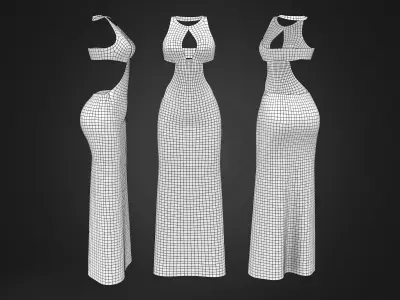 Front Open Maxi Dress Low-poly 3D model