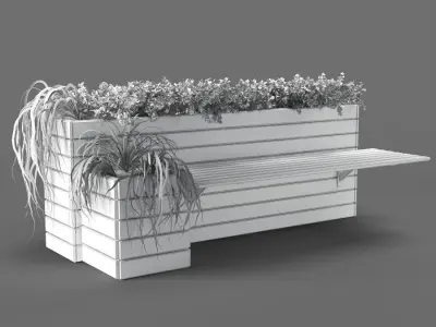 bench648 wooden bench with plants 3D model