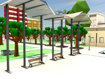 Low poly small city Low-poly 3D model