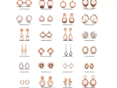 55 Pearl High Jewelry Diamond Earrings 3dm renders details 3D Model Pack