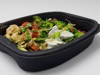 Poke bowl lunch box broccoli arugula quail eggs asparagus beans 3D model